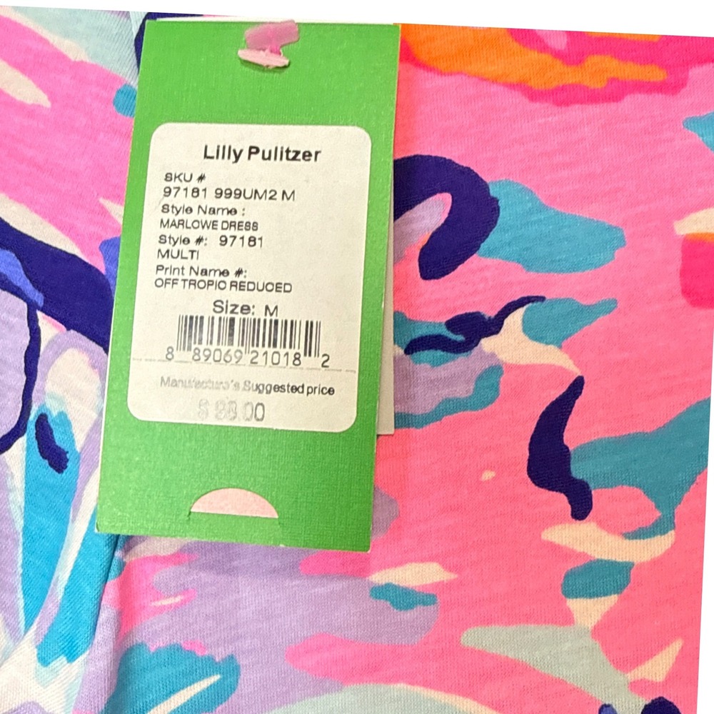 Lilly Pulitzer Marlow Dress Pima Cotton Floral Print 3/4 Sleeve Pink Blue M - Picture 3 of 11